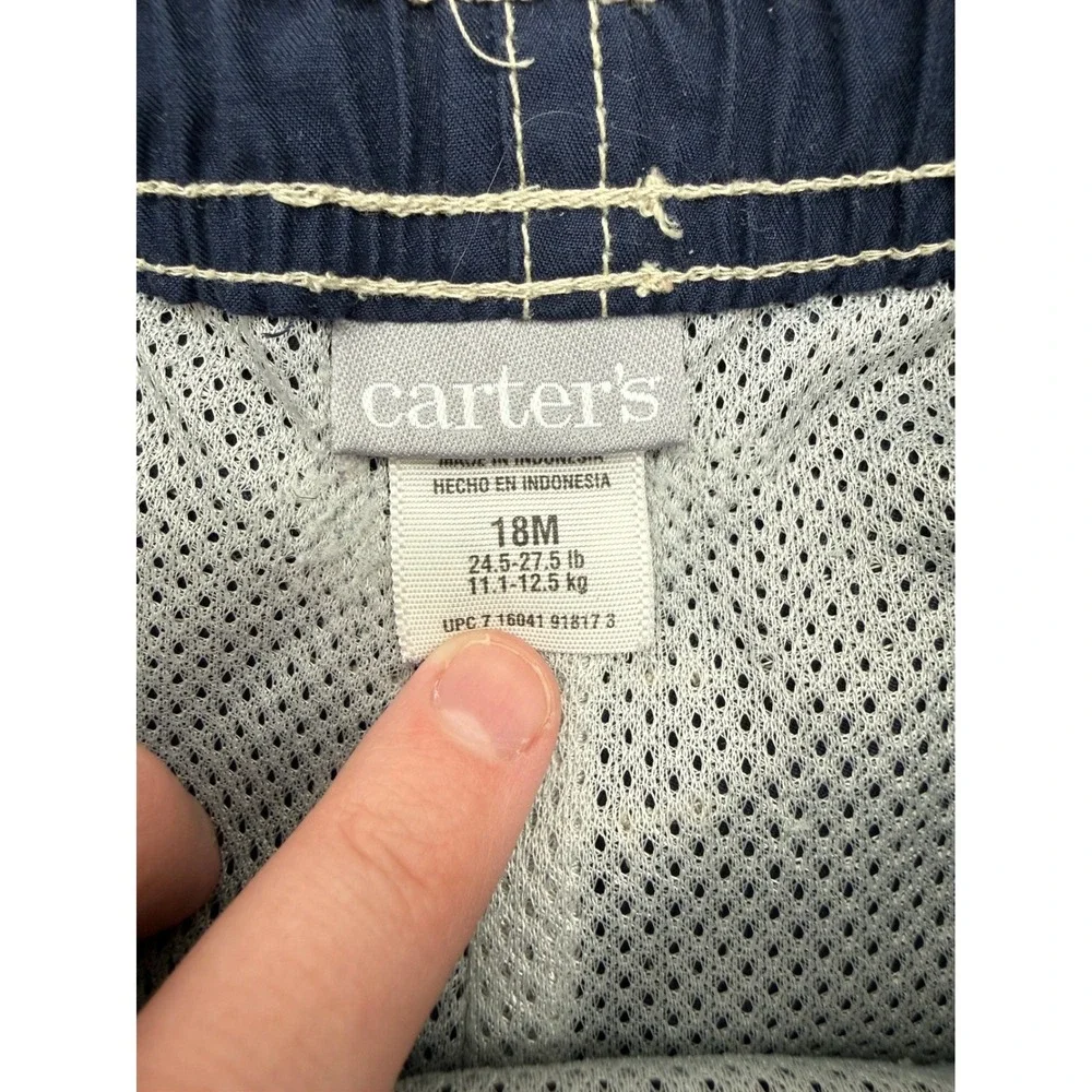 Carter's Swim Trunks Baby Boy 18M Navy‎ Blue Contrast Stitch Board Shorts